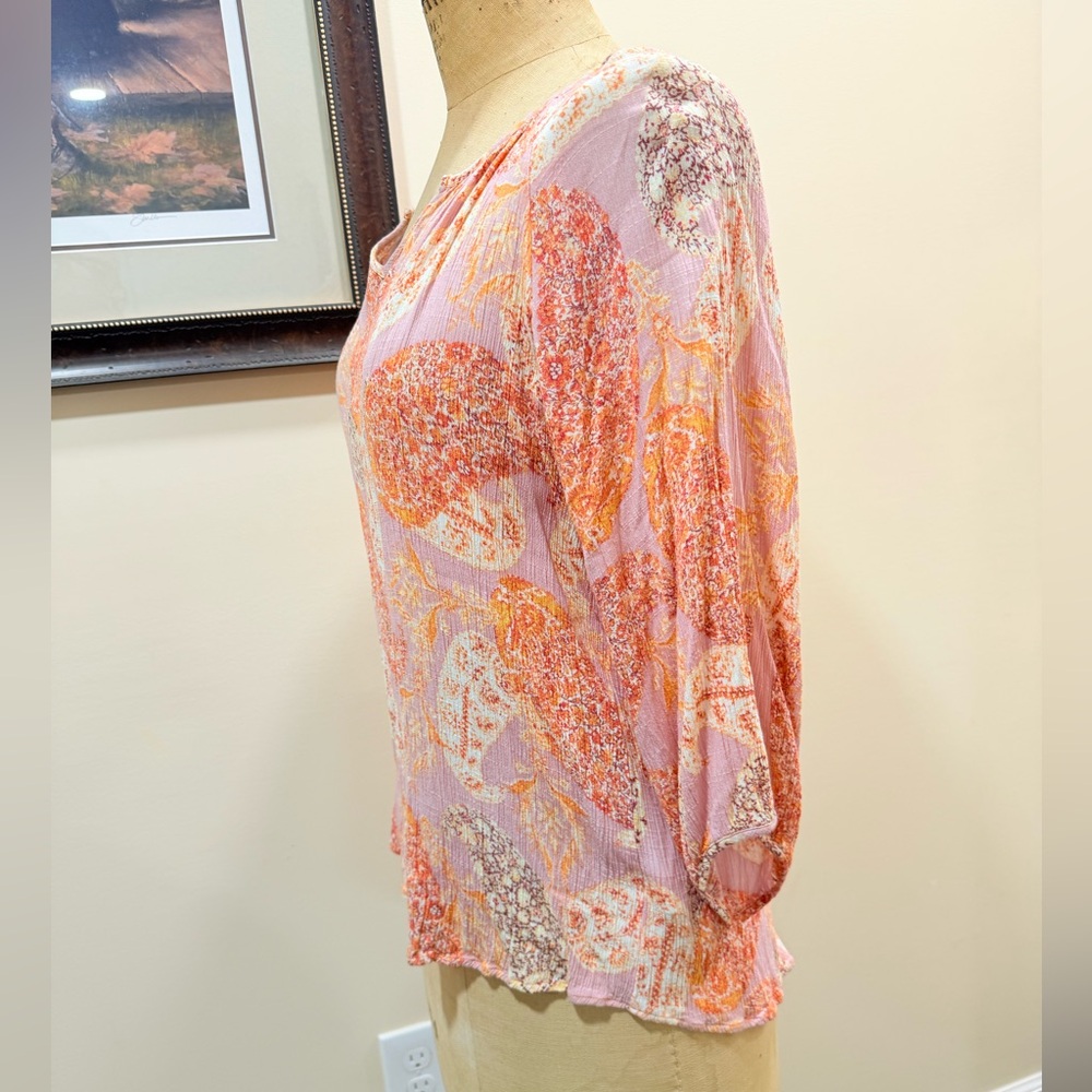 Renee C Paisley Floral Pink and Orange Blouse - Picture 5 of 7